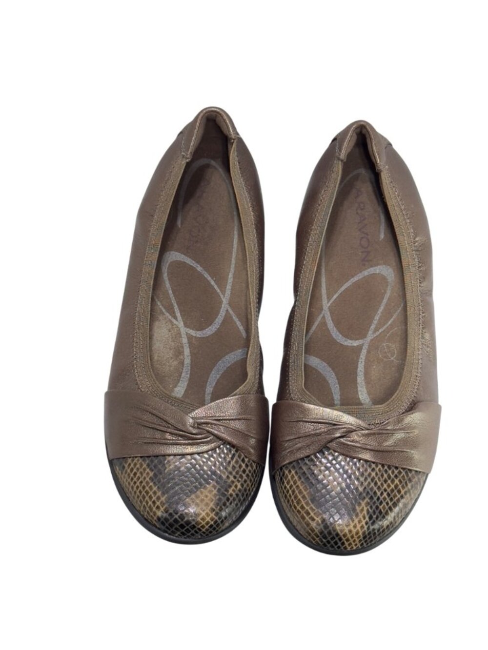 ARAVON Womens Brown Metallic Leather Flats Snake Print Toe Cap Cushioned Size 8M - Picture 11 of 11